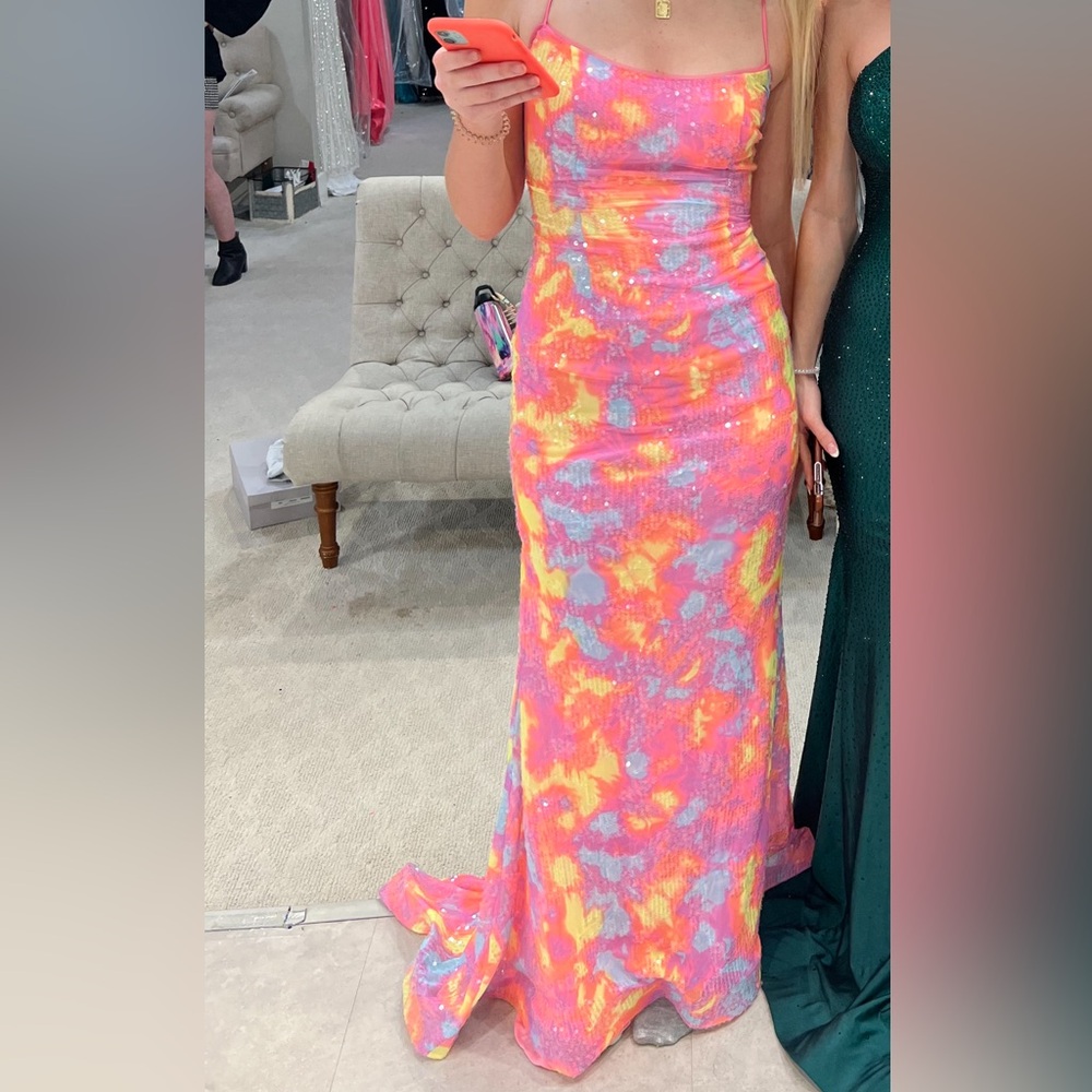Clarisse Tie Dyed Sequin Pink Yellow Dress